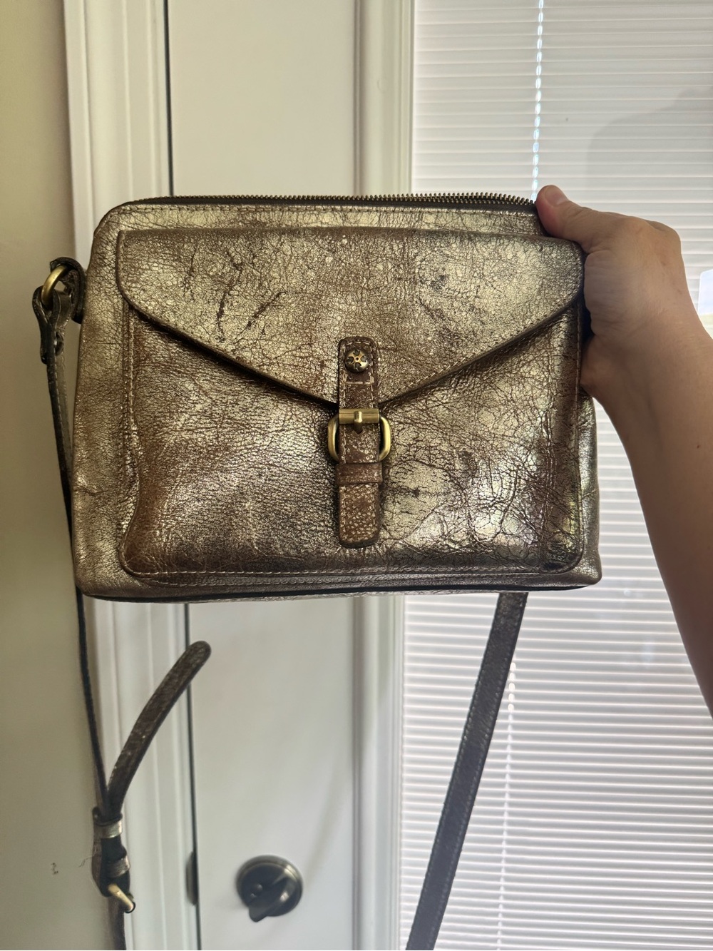 Patricia Nash Avellino Crossbody metallic gold leather crackle - Picture 11 of 11